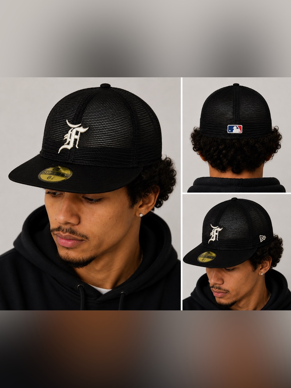 Fear Of God Essentials New Era 59FIFTY Mesh Fitted Hat Black Size 6 7/8
